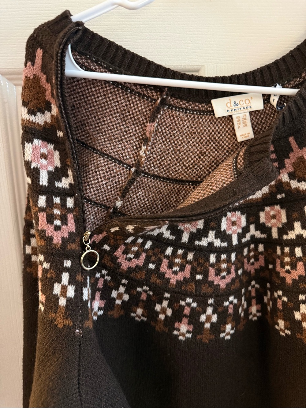 Adaptive d&co Heritage size 2X Fair Isle brown and pink Crewneck Sweater - Picture 3 of 6